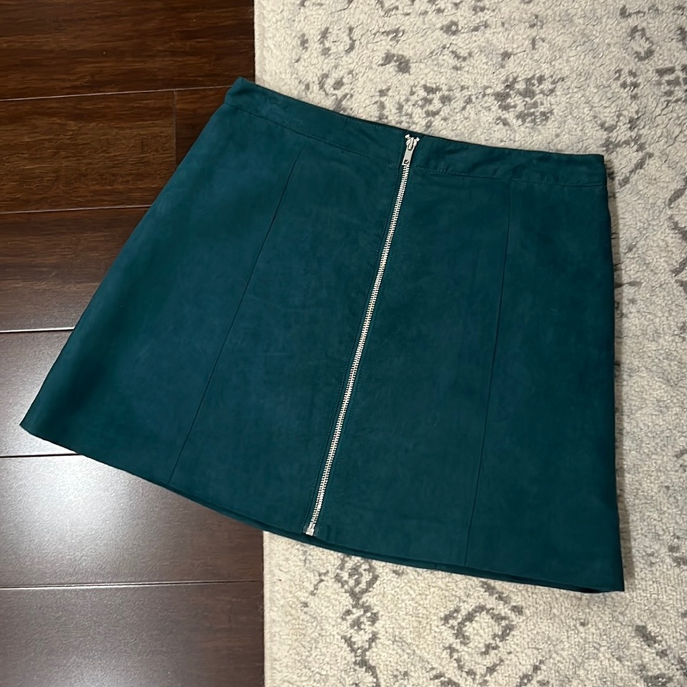 Green Suede Zipper Mini Skirt